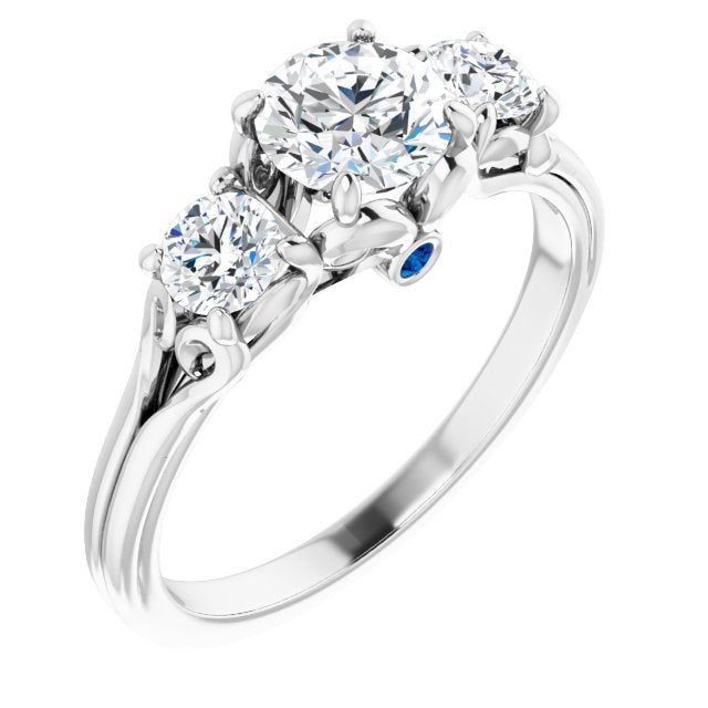 Engagement Diamond 3 Stone Ring with Peekaboo Sapphire