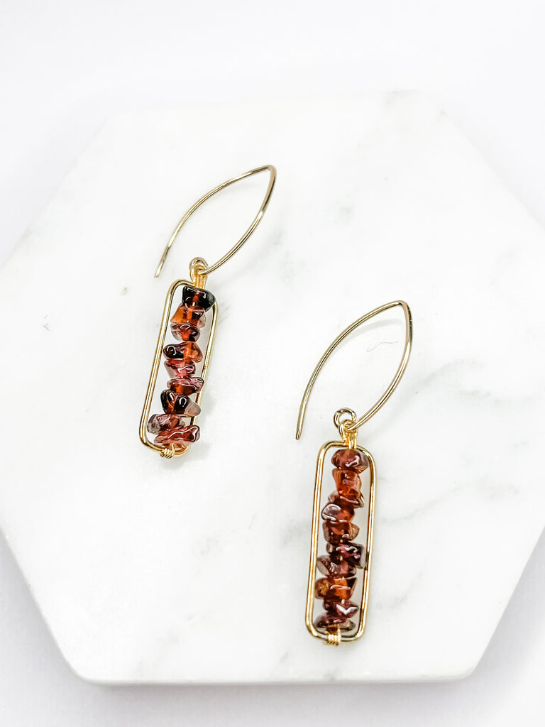 garnet bar wire wrapped earrings | Abrau