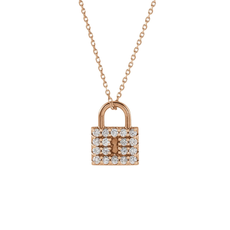 Diamond Lock Pendant Necklace Rose Gold | Abrau Jewelry