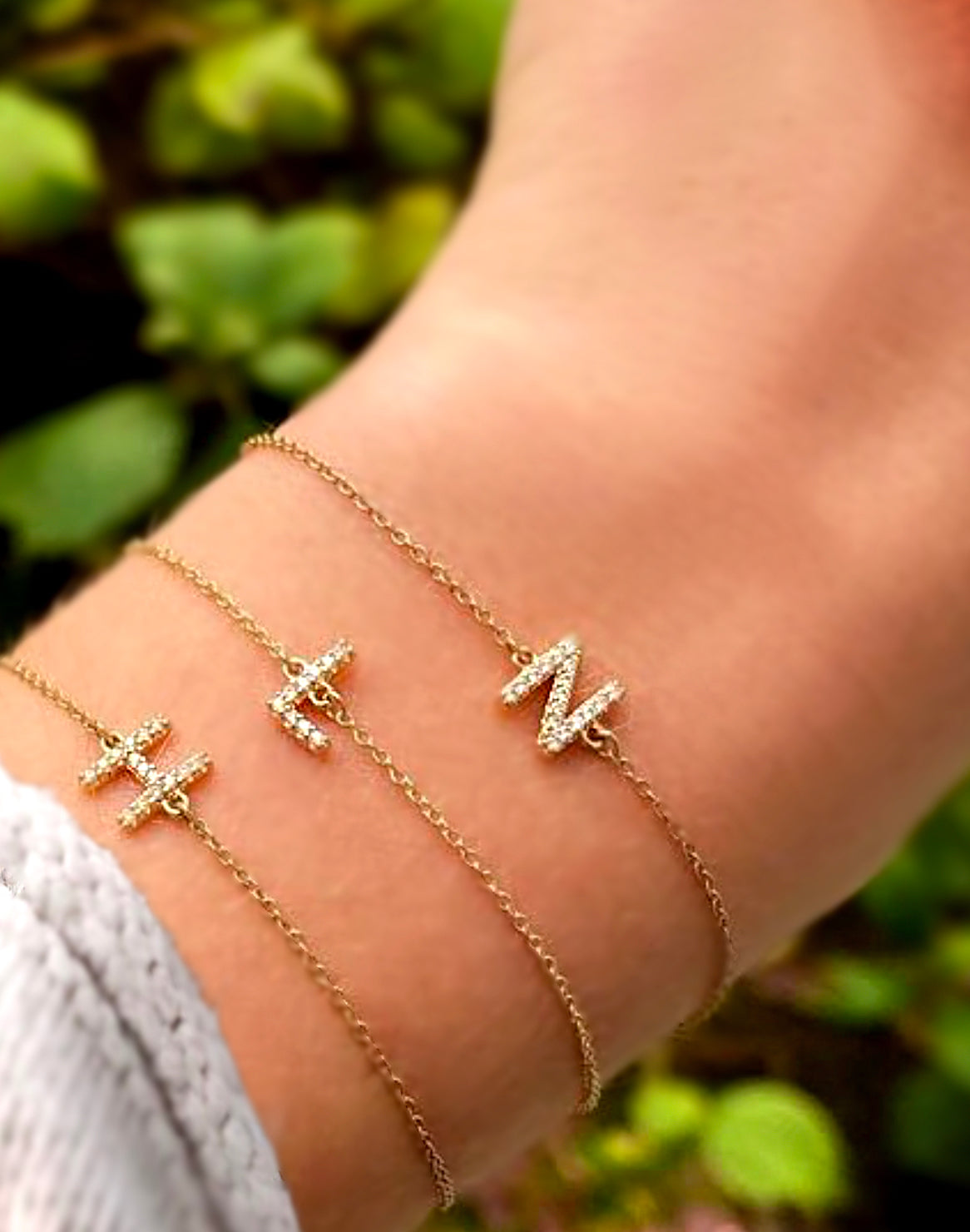 Delicate Pave Diamond Initial Letter Bracelet - 14K Solid White or Yel –  Abrau Jewelry