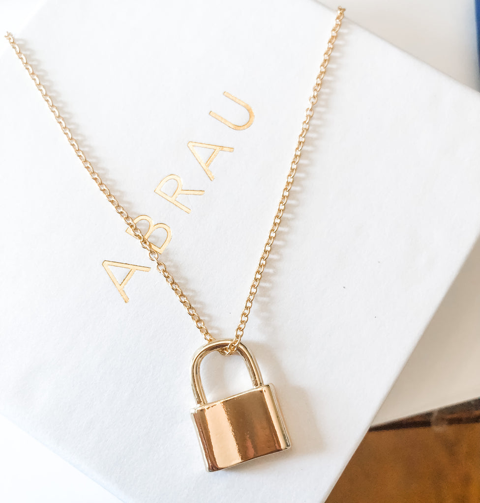 Gold Filled Padlock Lock Pendant Necklace on Adjustable Slider Chain
