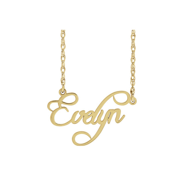 14k yellow gold fine jewelry personalized name plate necklace in script font