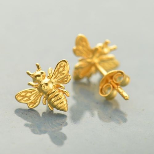 Bumblebee Honey Bee Stud Post Earrings 14K Gold Vermeil {More
