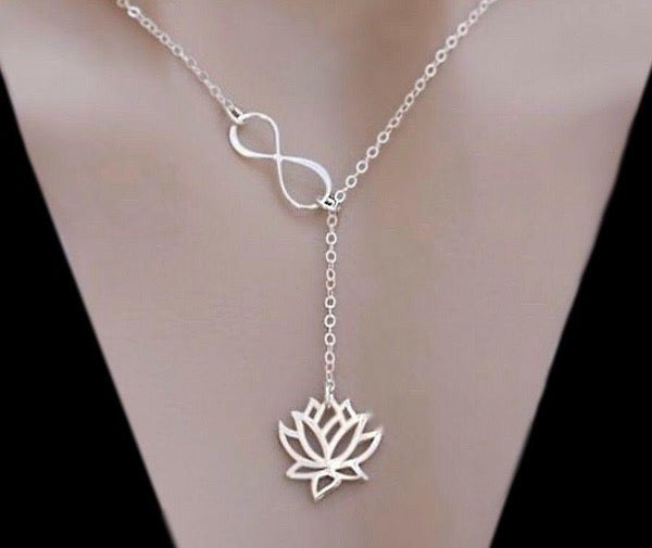 Sterling Silver Lotus Infinity Knot Lariat Necklace