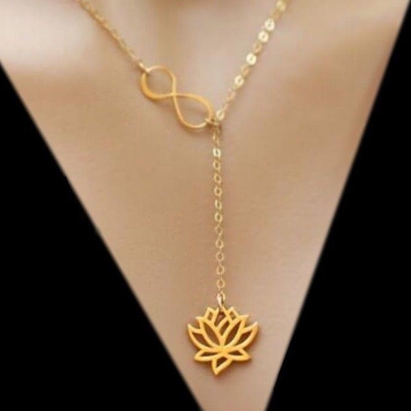 gold vermeil lotus infinity knot lariat y necklace