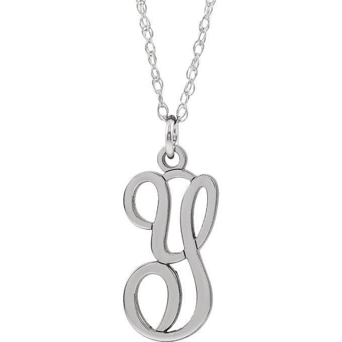 white gold script initial necklace
