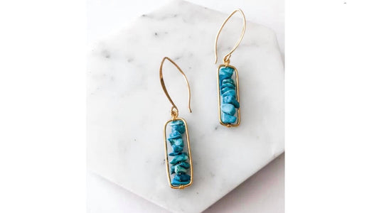 Abrau Jewelry spotted in Organic Spa Magazine Touches of Turquoise Bar Gemstone Earrings in Gold Vermeil