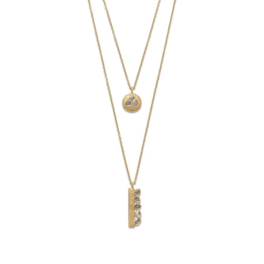 Gold Vermeil Double Layered Strand Polki Diamond Bar Necklace