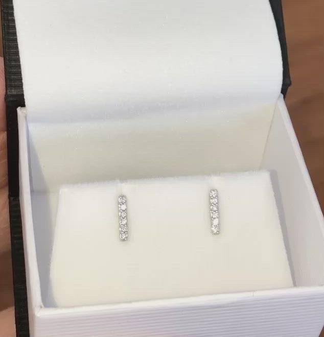 14K White Gold 1/10 CTW Genuine Diamond Bar Stud Post Earrings