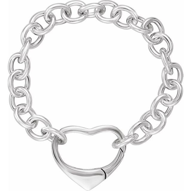 Sterling Silver 10mm 7.5" Link Bracelet with Heart Clasp