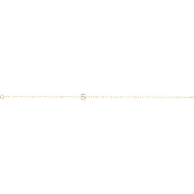 Delicate Pave Diamond Initial Letter Bracelet - 14K Solid White or Yellow Gold