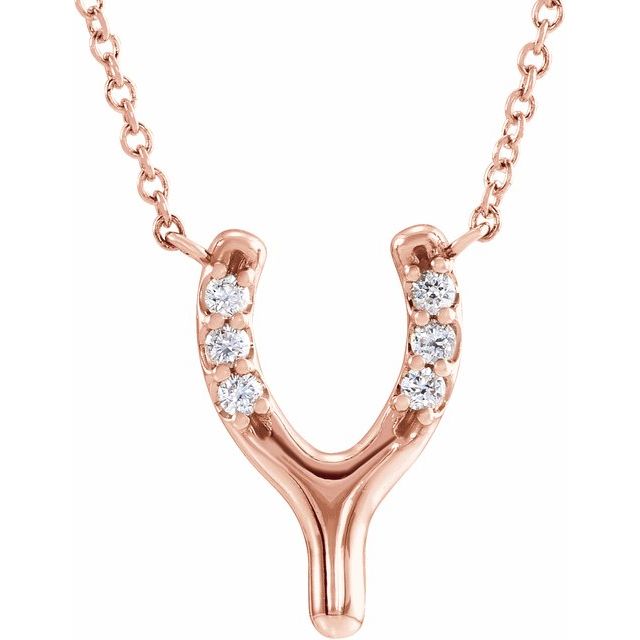 14k rose gold diamond dainty wishbone necklace