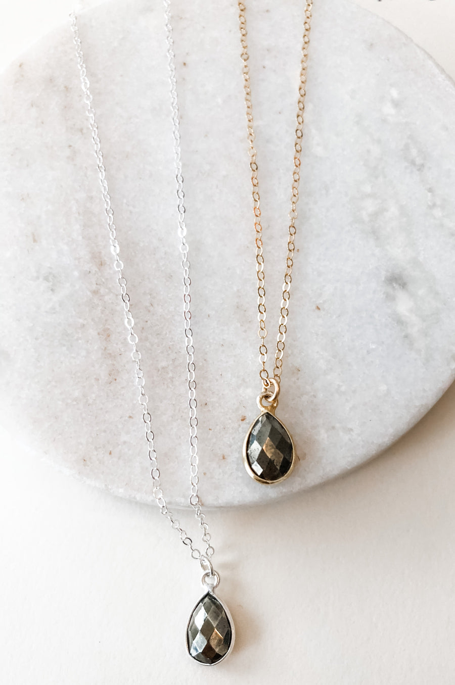 Pyrite gemstone bezeled necklace | sterling silver or gold
