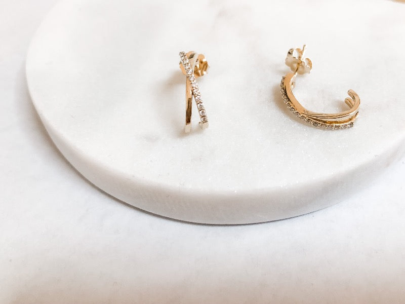 14K Gold Criss Cross 1/6 CTW Genuine Diamond Hoop Earrings
