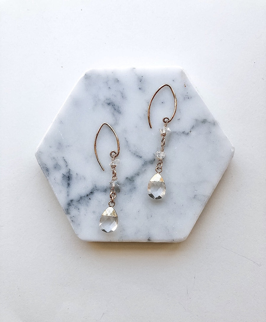 Herkimer Diamond Quartz Long Dangle Earrings | Abrau Jewelry