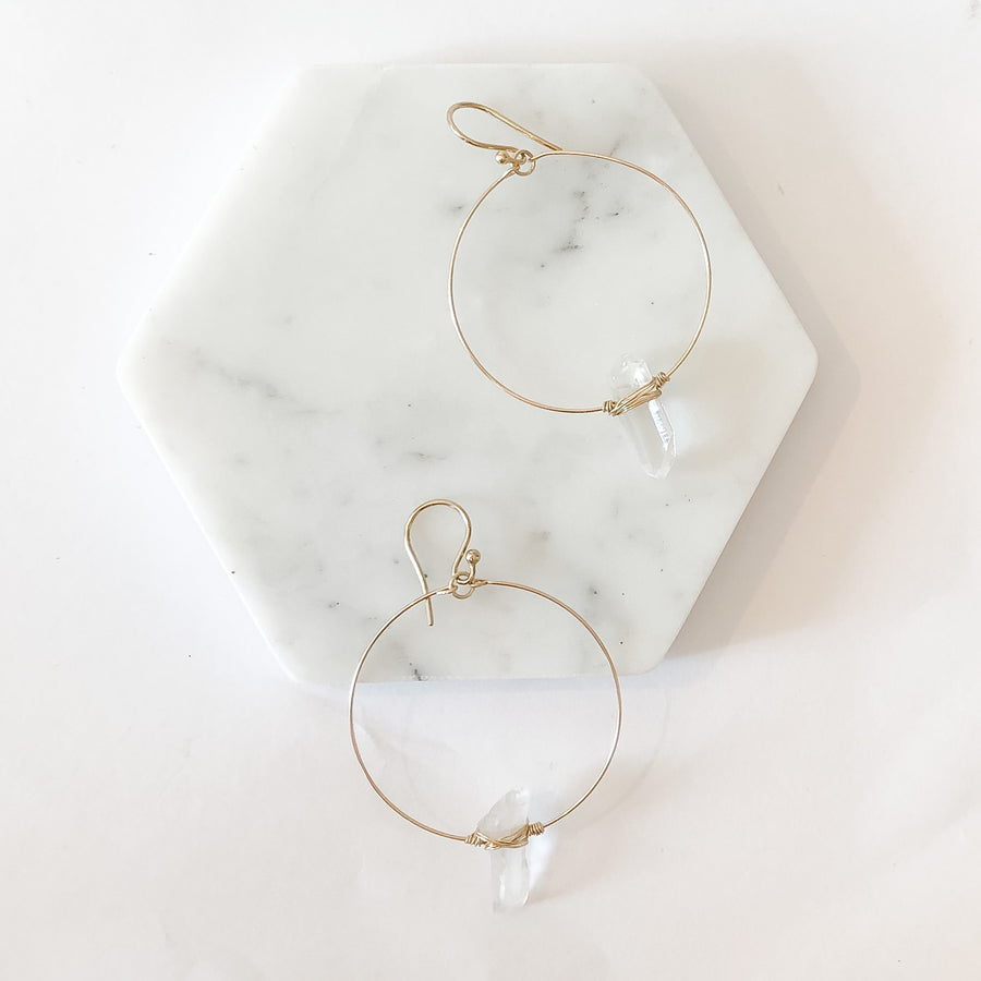 Raw Crystal Point Wire Wrapped Hoop Earrings | Abrau Jewelry