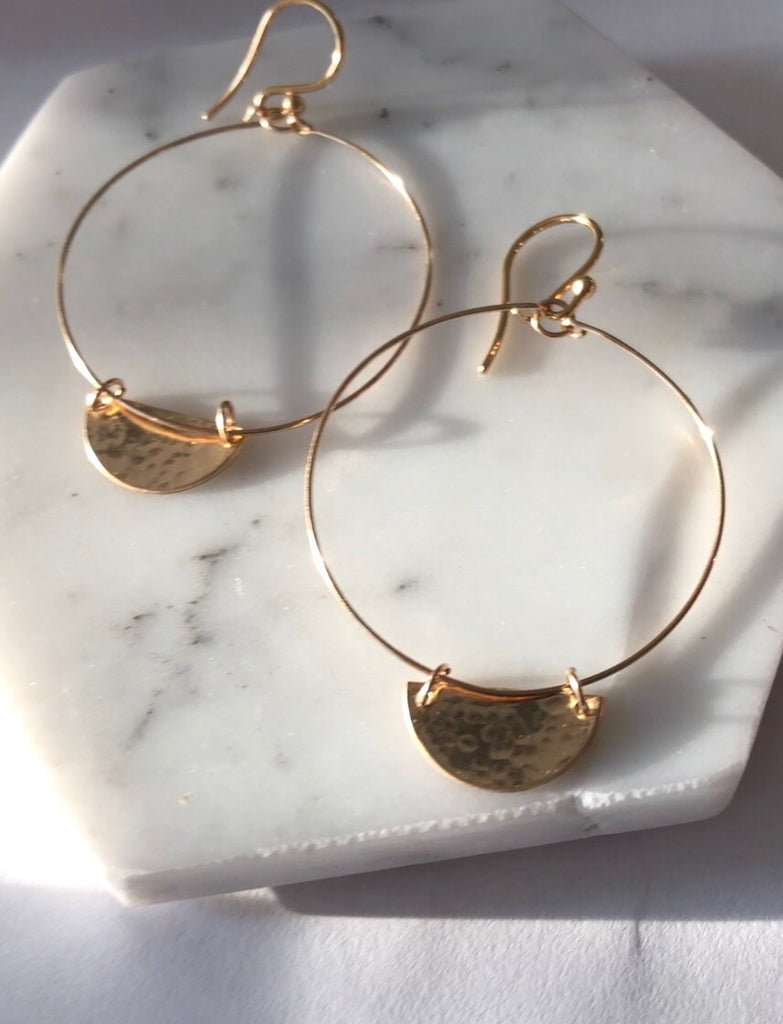 Crescent Half Moon Geometric Hoops - Gold Filled or Sterling Silver