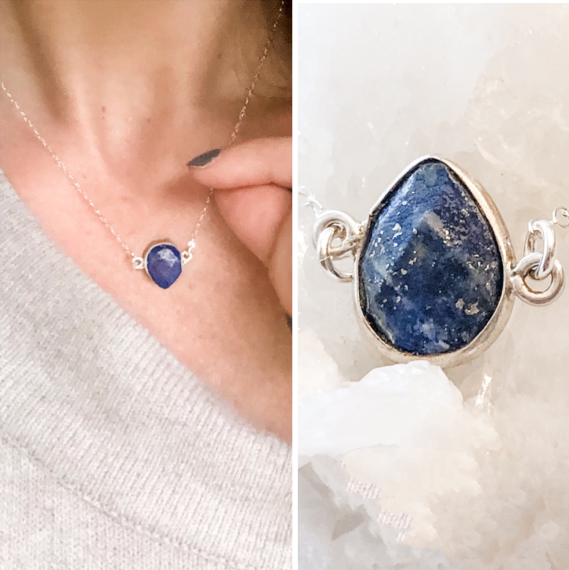 Lapis lazuli gemstone necklace sterling silver | Abrau