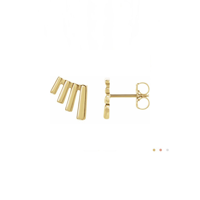 14k yellow gold bar fan post earrings