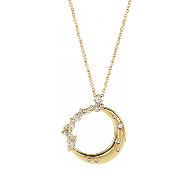diamond encrusted moon pendant necklace 14k yellow gold