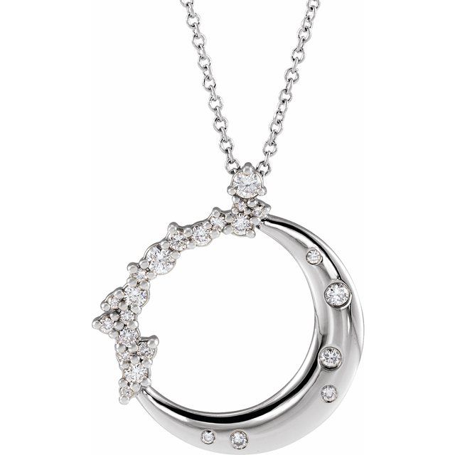 white gold crescent moon necklace with diamonds