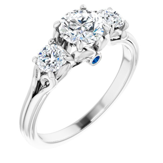 Engagement Diamond 3 Stone Ring with Peekaboo Sapphire 