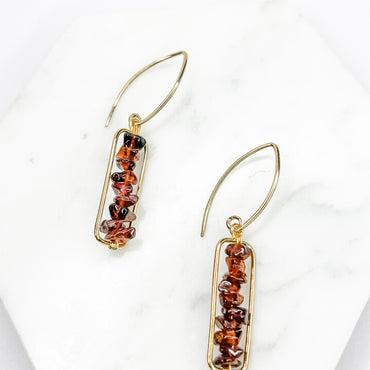 Garnet Gemstone Gold-Filled Bar Wire-Wrapped Earrings