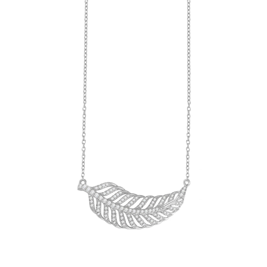 White Gold Diamond Pave Feather Necklace | Abrau