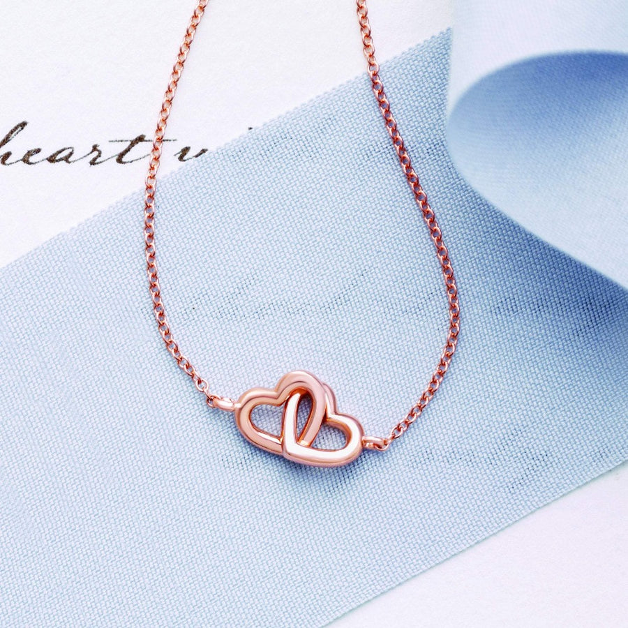 Double Interlocking Heart Necklace 14K Yellow Solid Gold {More Options}