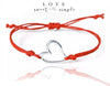 Sterling silver heart love friendship bracelet with red cord