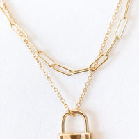 Gold Filled Padlock Lock Pendant Necklace on Adjustable Slider Chain
