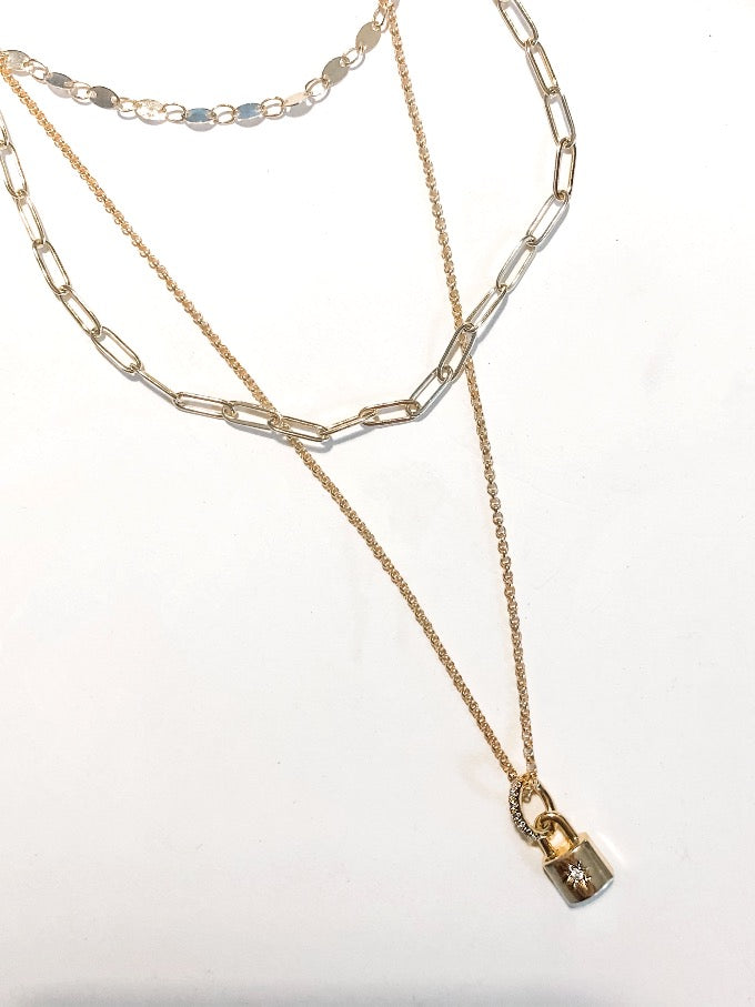 Crystal - Starburst CZ Lock Pendant Necklace