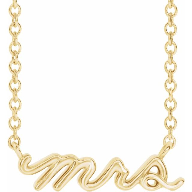 Mrs Script Necklace 16" White, Yellow, Rose Gold or Sterling Silver