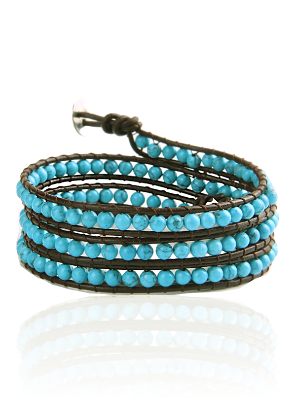 turquoise howlite gemstone leather wrap bracelet
