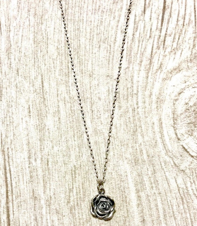 silver rose flower pendant necklace