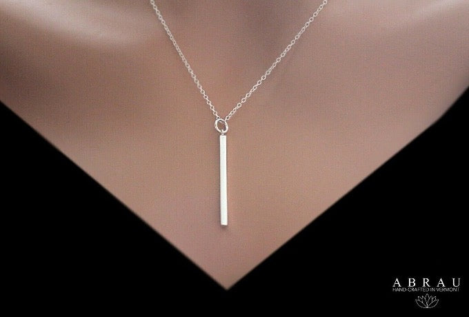 Vertical sterling silver bar pendant necklace