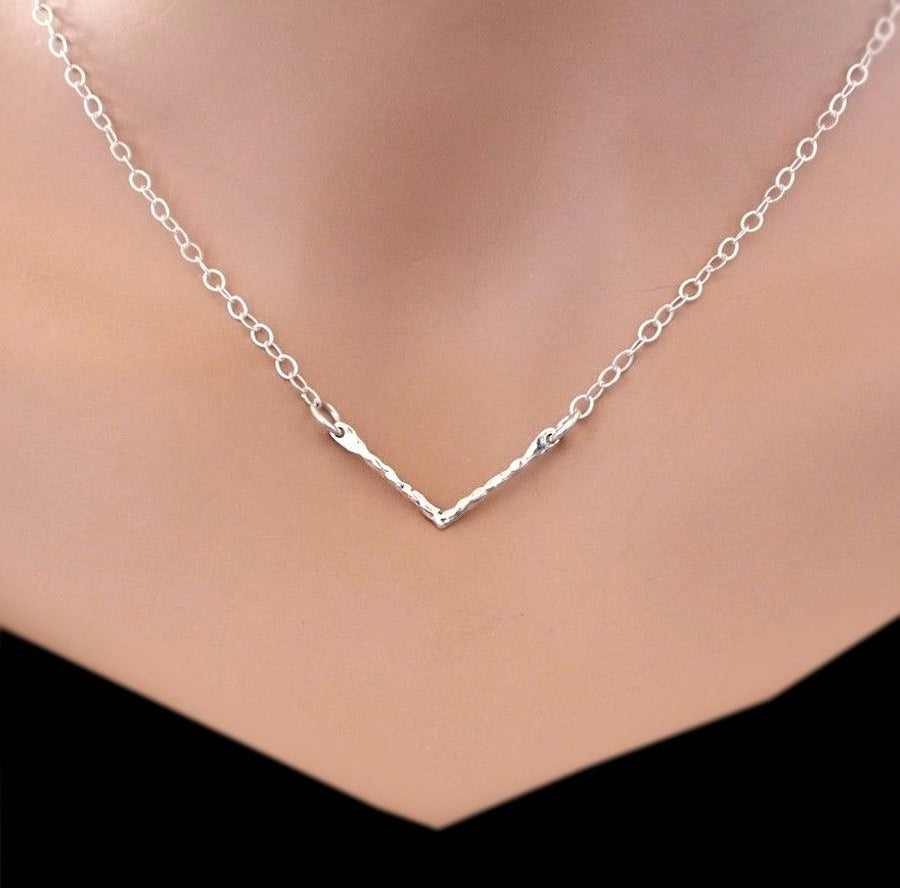 Dainty Hammered Chevron Necklace in Sterling Silver | Abrau Jewelry 