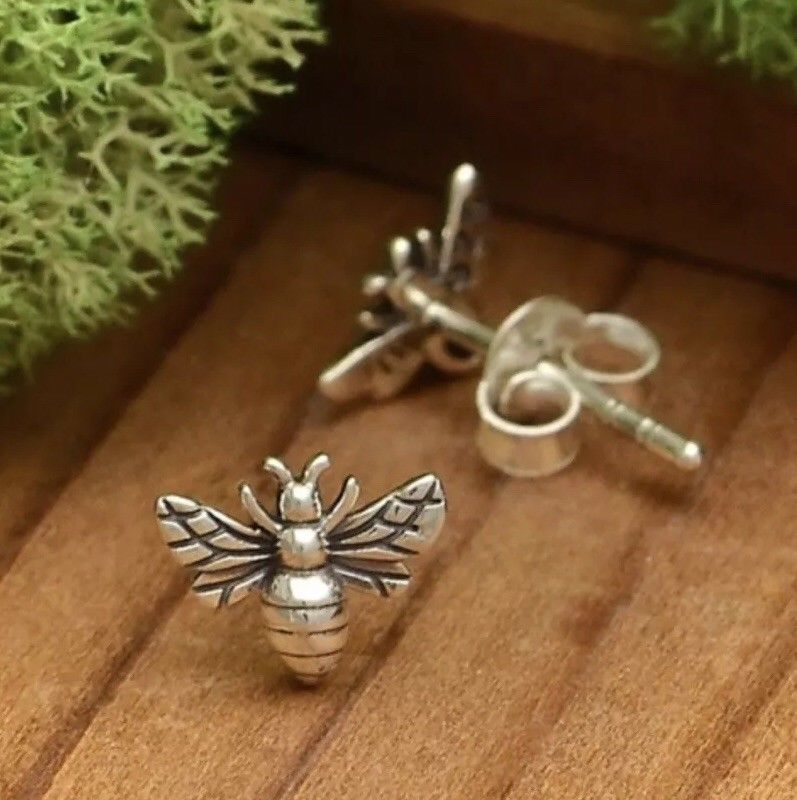 sterling silver bee post stud earrings