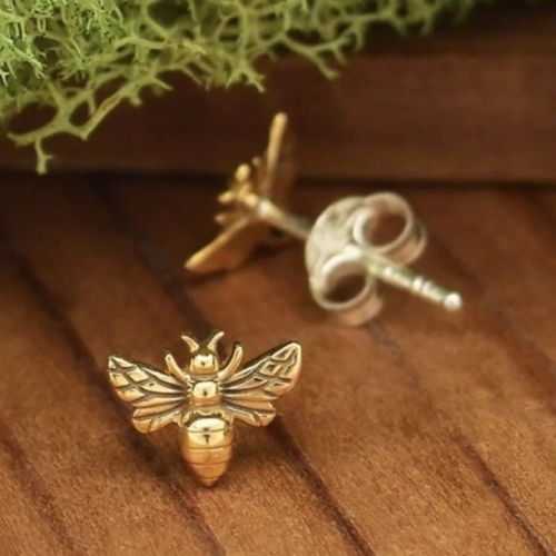 tiny bronze bee stud post earrings