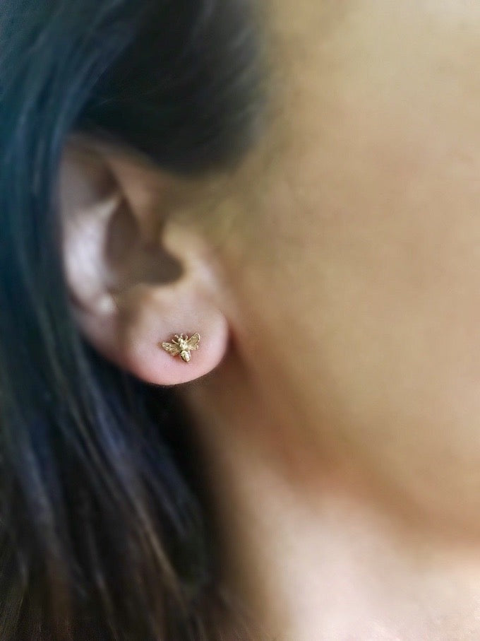 gold bee post stud earrings