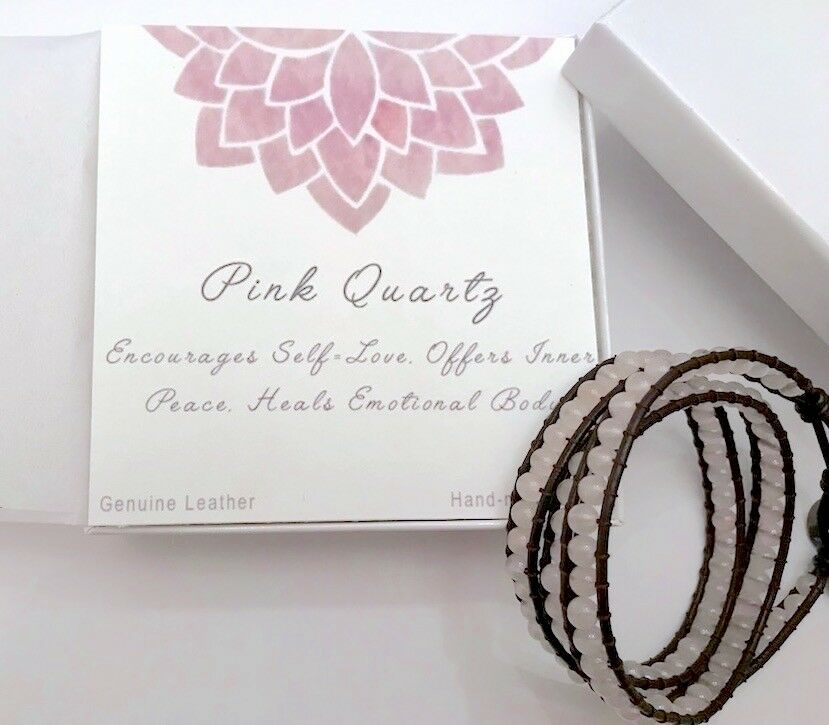pink quartz symbolism and meaning - 3 wrap leather bracelet