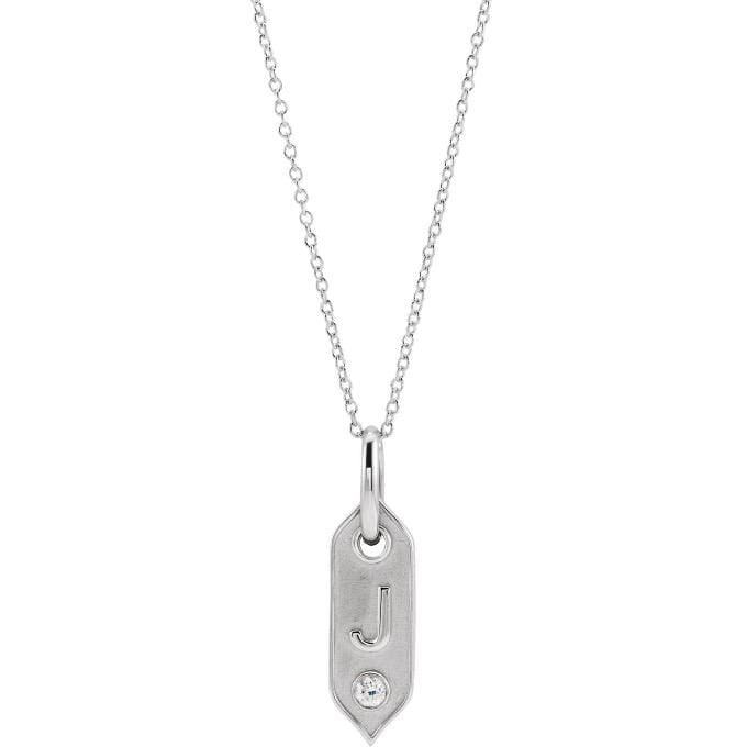 diamond accented initial pendant necklace in 14k white gold