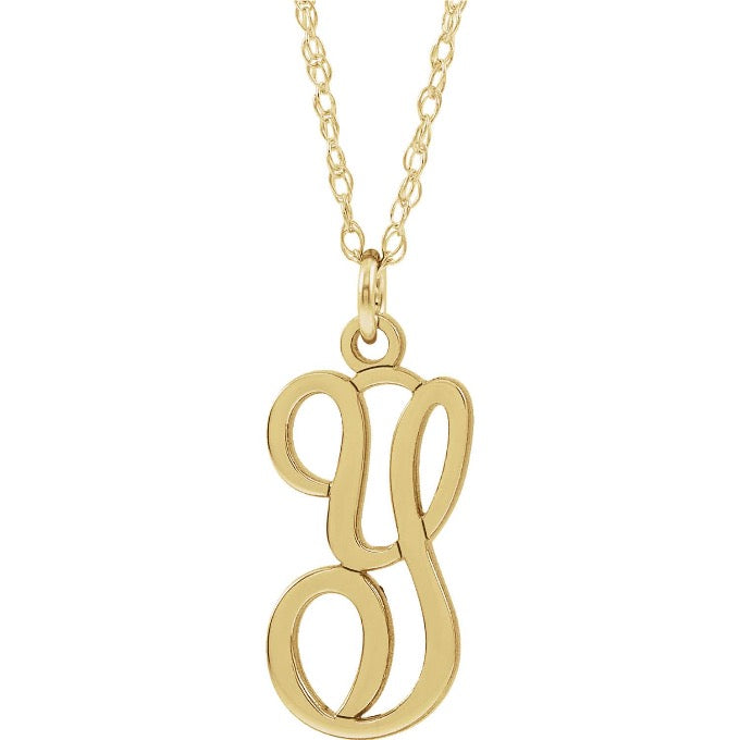 yellow gold script initial necklace