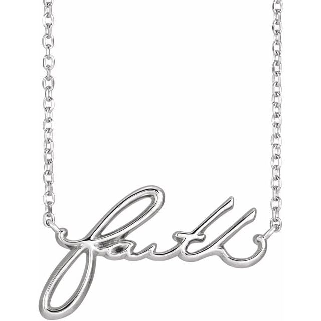 Faith script message  name necklace in sterling silver